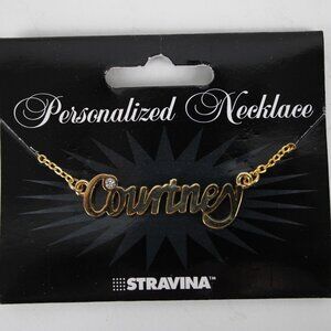 COURTNEY  Name Goldtone Rhinestone Accent 14.5"w 4.5" Multi Ring Ext Necklace